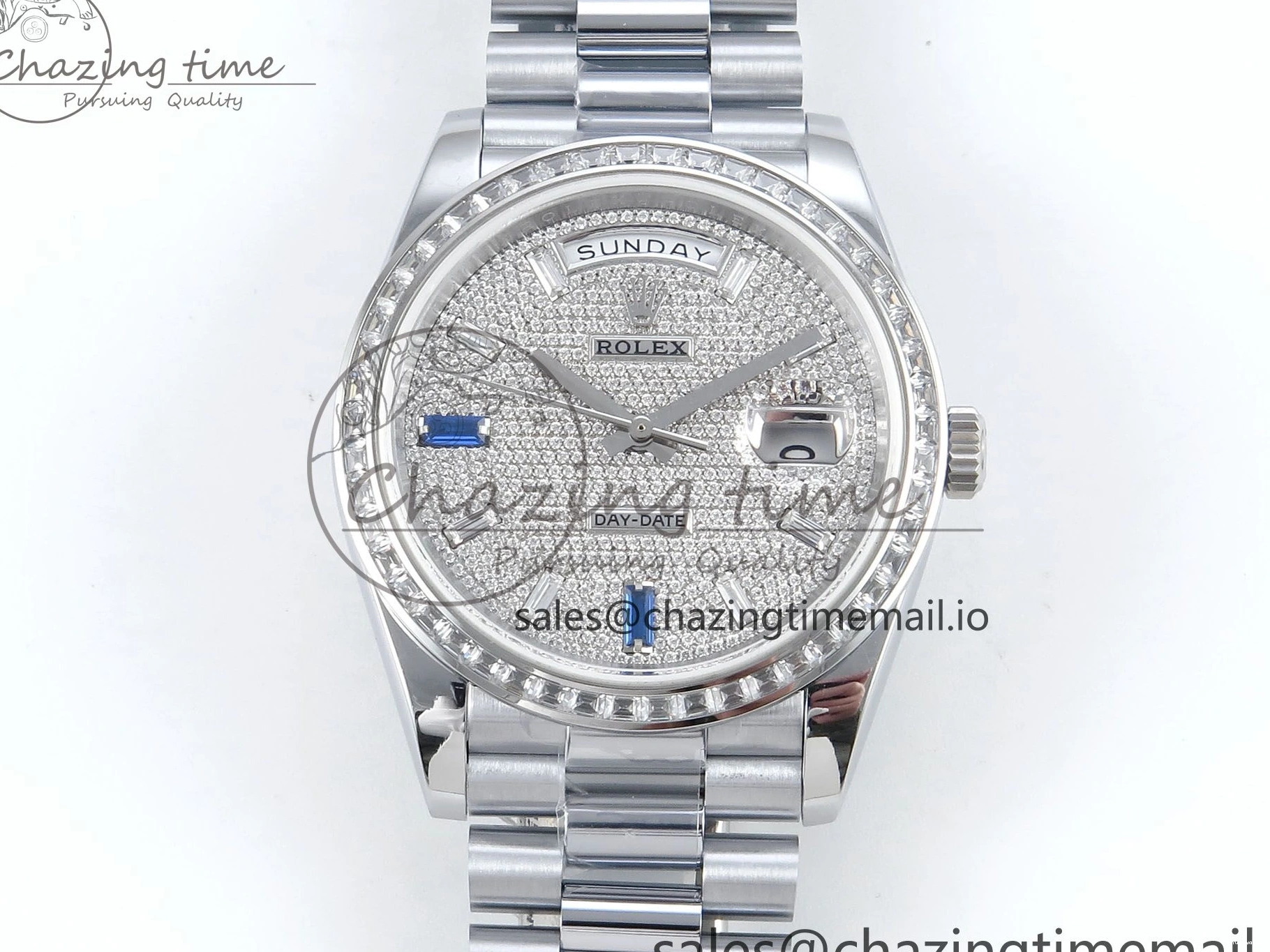 SS DayDate 1:1 Best Bezel QF A2836 40 Diamonds on Weight) Bracelet V5 (Gain Blue President Dial Diamonds Edition 0504